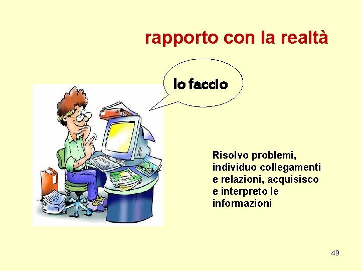 rapporto con la realtà Io faccio Risolvo problemi, individuo collegamenti e relazioni, acquisisco e