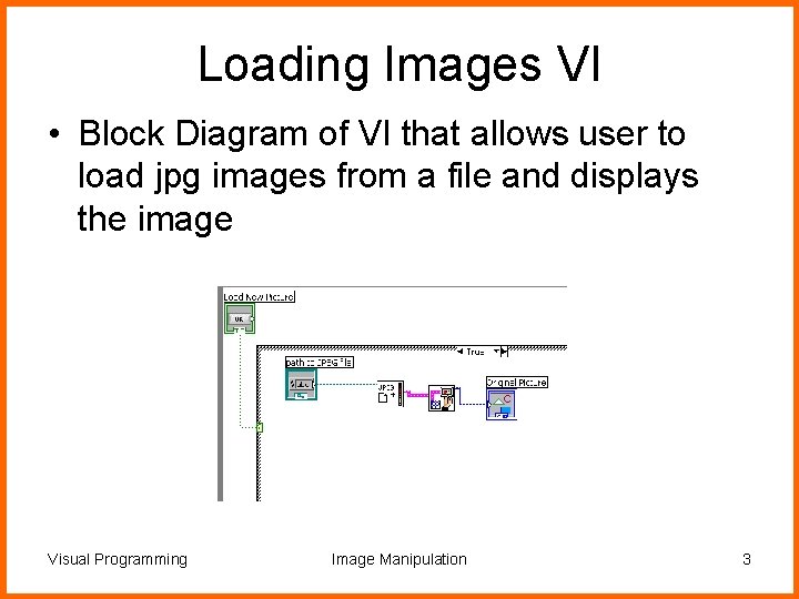 Loading Images VI • Block Diagram of VI that allows user to load jpg