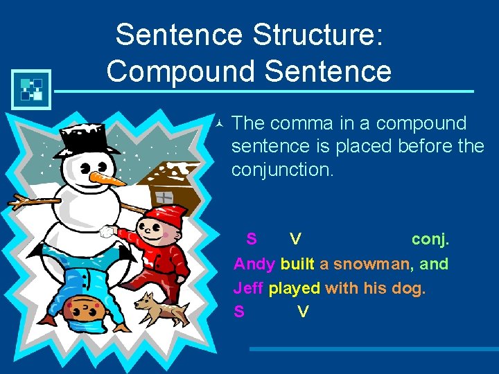 Sentence Structure: Compound Sentence © The comma in a compound sentence is placed before