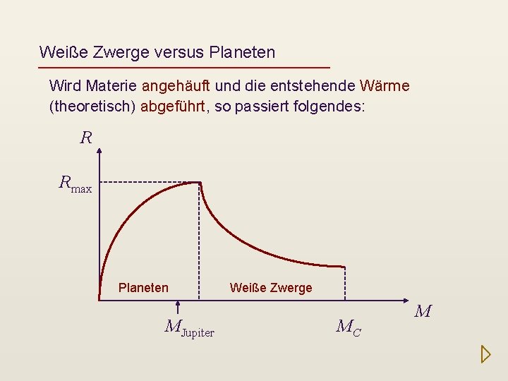 Weiße Zwerge versus Planeten Wird Materie angehäuft und die entstehende Wärme (theoretisch) abgeführt, so