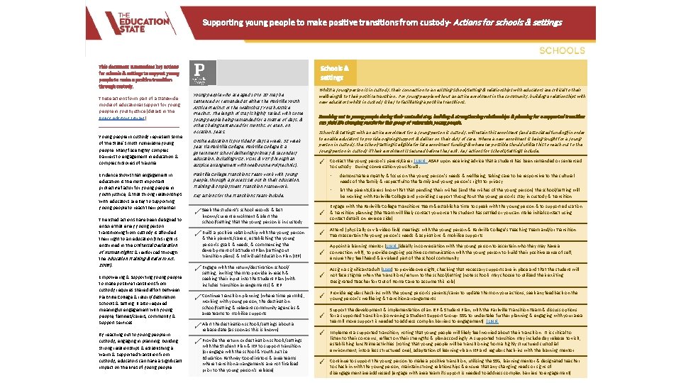 Supporting young people to make positive transitions from custody- Actions for schools & settings