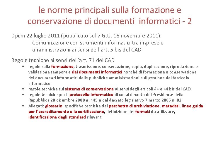 le norme principali sulla formazione e conservazione di documenti informatici - 2 Dpcm 22