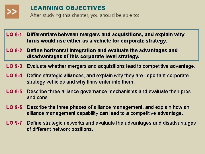 LO 9 -1 Differentiate between mergers and acquisitions, and explain why firms would use