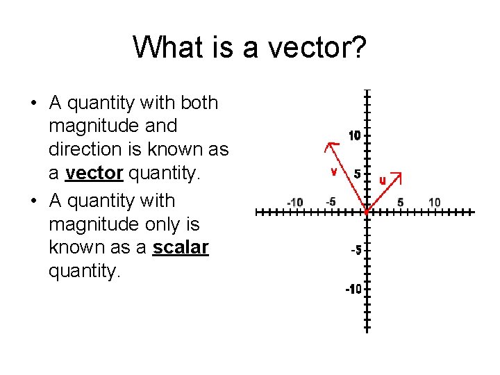 What is a vector? • A quantity with both magnitude and direction is known