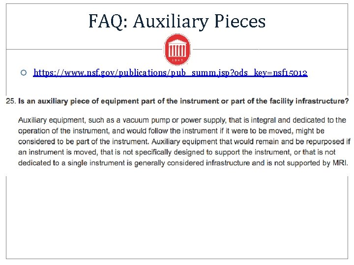 FAQ: Auxiliary Pieces https: //www. nsf. gov/publications/pub_summ. jsp? ods_key=nsf 15012 