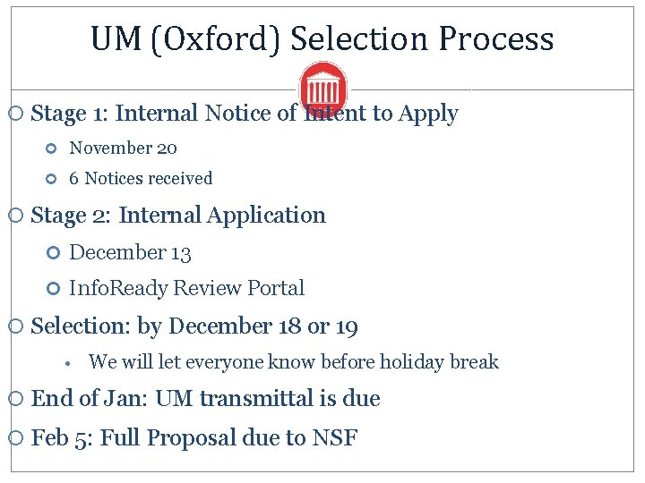 UM (Oxford) Selection Process Stage 1: Internal Notice of Intent to Apply November 20