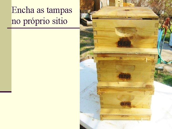 Encha as tampas no próprio sitio 