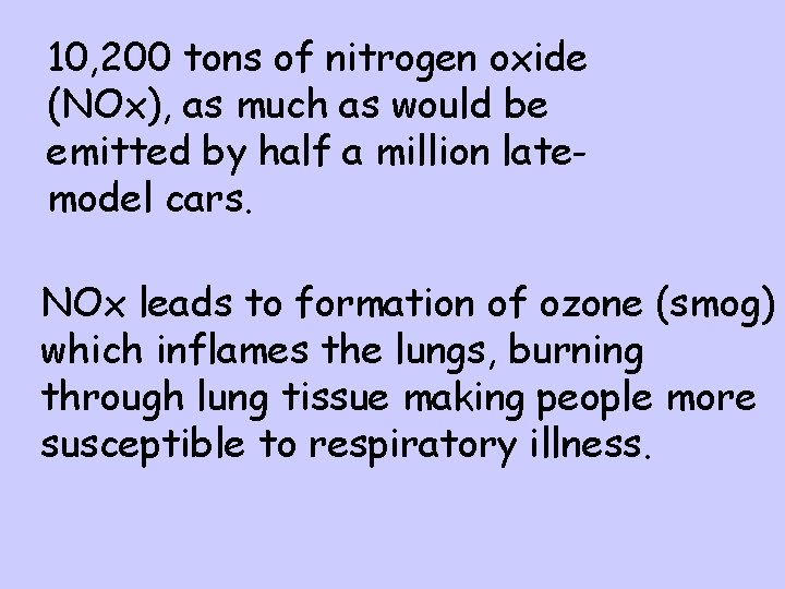 10, 200 tons of nitrogen oxide (NOx), as much as would be emitted by