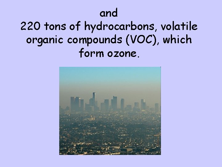 and 220 tons of hydrocarbons, volatile organic compounds (VOC), which form ozone. 