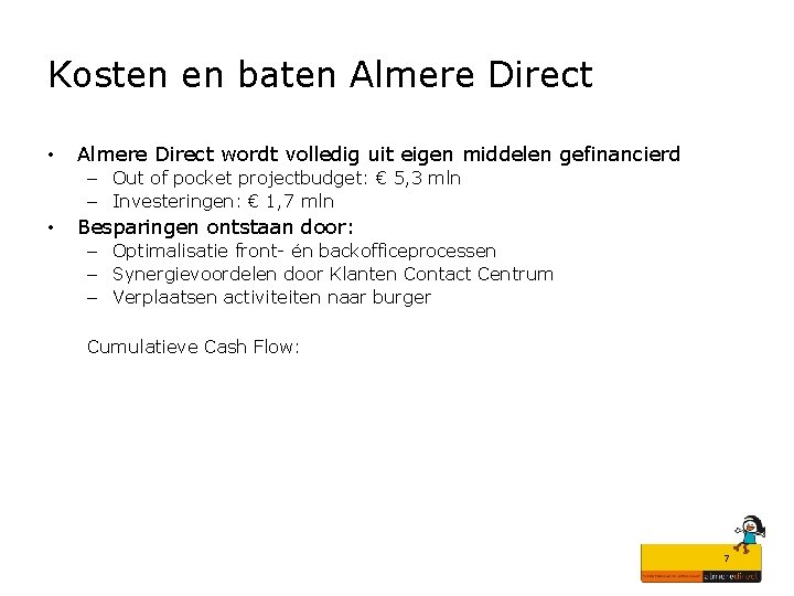 Kosten en baten Almere Direct • Almere Direct wordt volledig uit eigen middelen gefinancierd