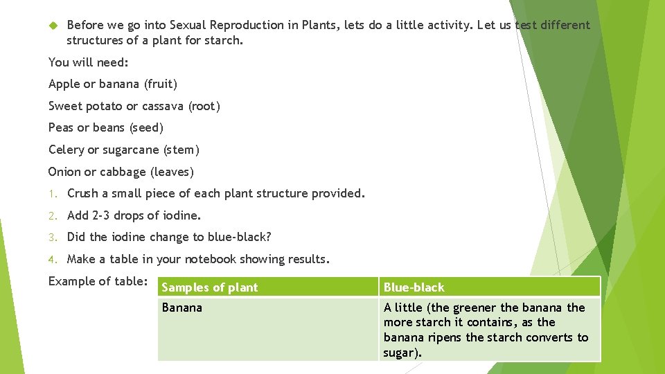  Before we go into Sexual Reproduction in Plants, lets do a little activity.