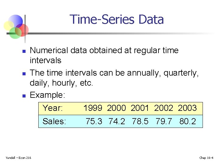 Time-Series Data n n n Numerical data obtained at regular time intervals The time