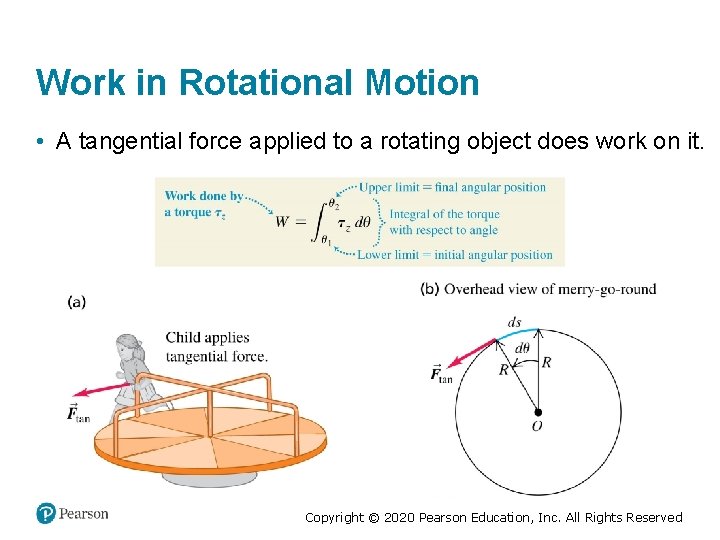 Work in Rotational Motion • A tangential force applied to a rotating object does