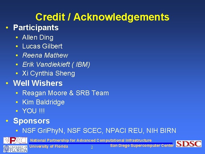 Credit / Acknowledgements • Participants • • • Allen Ding Lucas Gilbert Reena Mathew