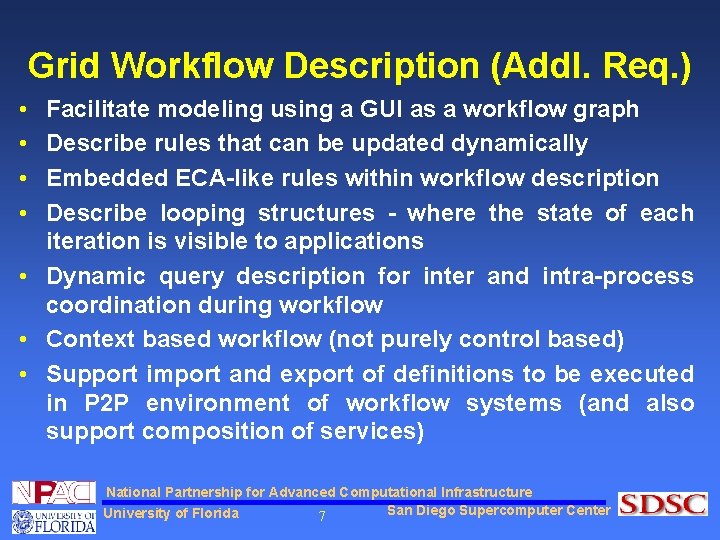 Grid Workflow Description (Addl. Req. ) • • Facilitate modeling using a GUI as