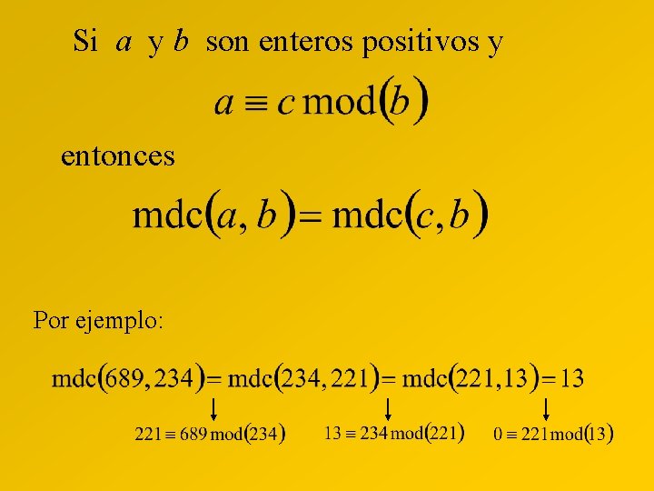 Si a y b son enteros positivos y entonces Por ejemplo: 