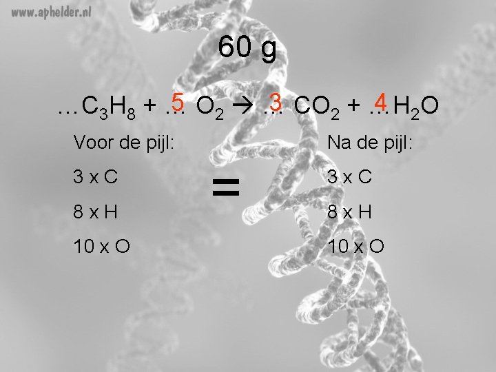 60 g 5 O 2 … 3 CO 2 + …H 4 2 O