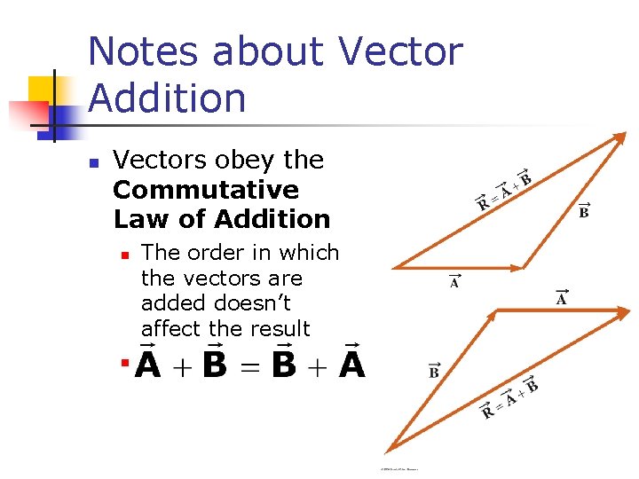 Notes about Vector Addition n Vectors obey the Commutative Law of Addition n n