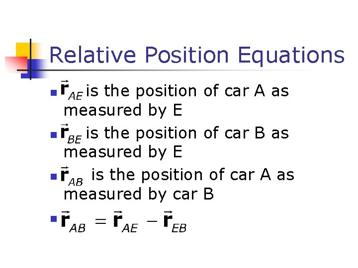 Relative Position Equations n n is the position of car A as measured by