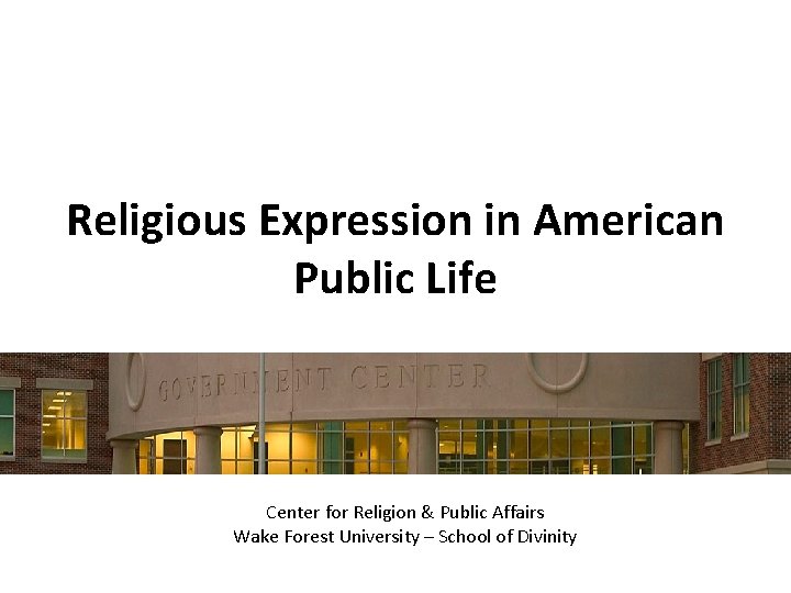 Religious Expression in American Public Life A Joint Statement of Current Law 2010 Center