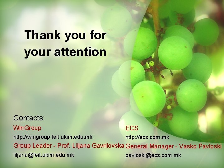 Thank you for your attention Contacts: Win. Group ECS http: //wingroup. feit. ukim. edu.