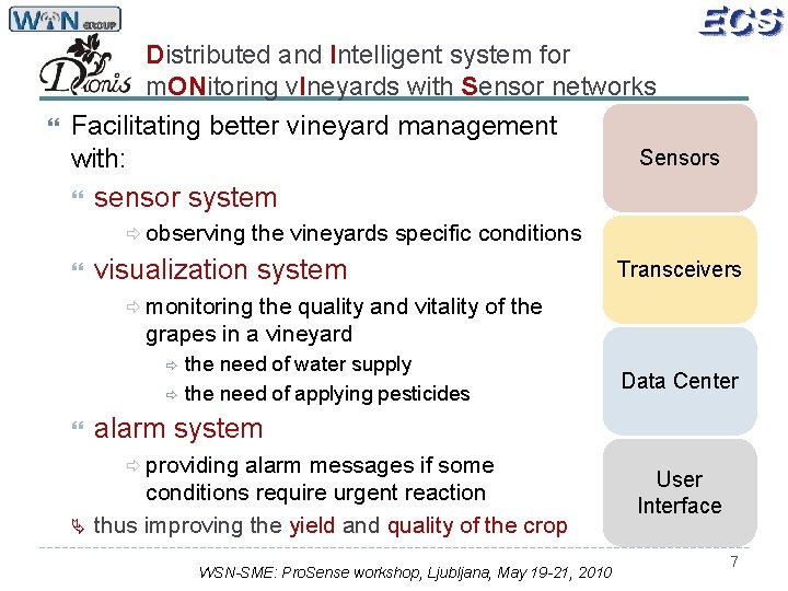 Distributed and Intelligent system for m. ONitoring v. Ineyards with Sensor networks Facilitating better