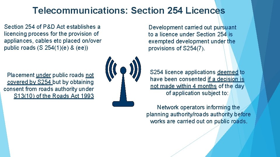 Telecommunications: Section 254 Licences Section 254 of P&D Act establishes a licencing process for