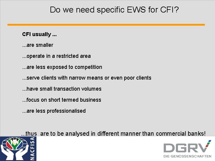 Do we need specific EWS for CFI? CFI usually. . . are smaller. .