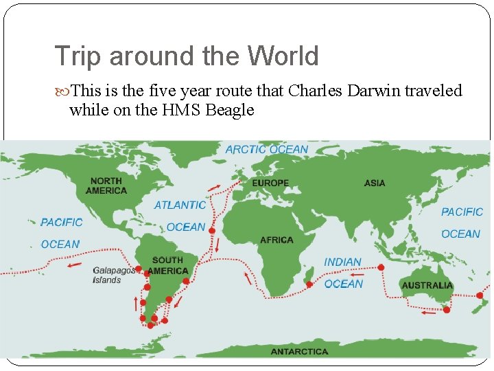 Trip around the World This is the five year route that Charles Darwin traveled