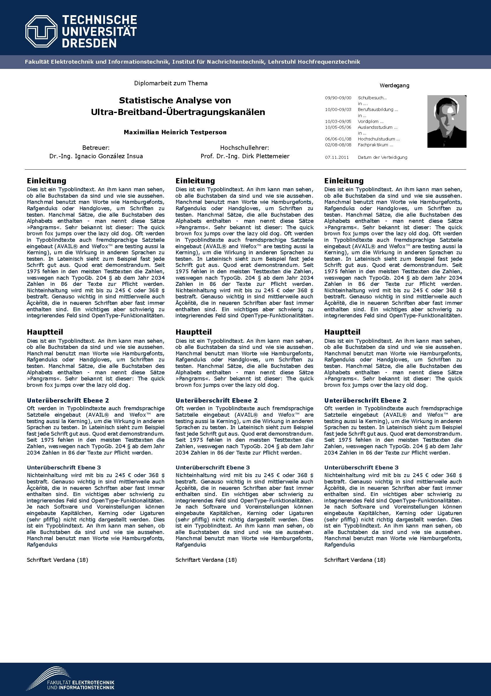 Fakultät Elektrotechnik und Informationstechnik, Institut für Nachrichtentechnik, Lehrstuhl Hochfrequenztechnik Diplomarbeit zum Thema Statistische Analyse