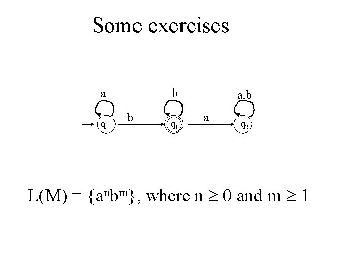 Some exercises a q 0 b b q 1 a, b a q 2
