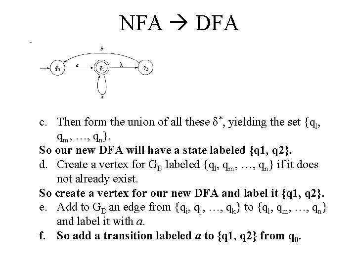 NFA DFA c. Then form the union of all these δ*, yielding the set