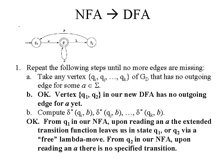 NFA DFA 1. Repeat the following steps until no more edges are missing: a.