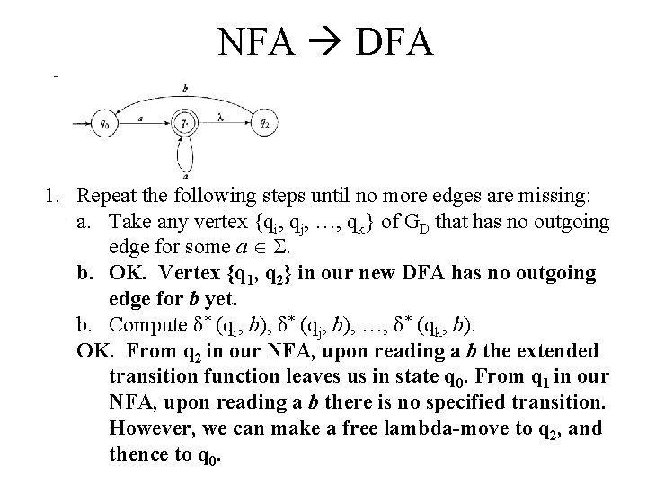 NFA DFA 1. Repeat the following steps until no more edges are missing: a.