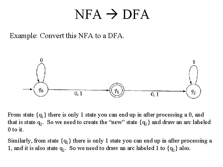 NFA DFA Example: Convert this NFA to a DFA. From state {q 1} there