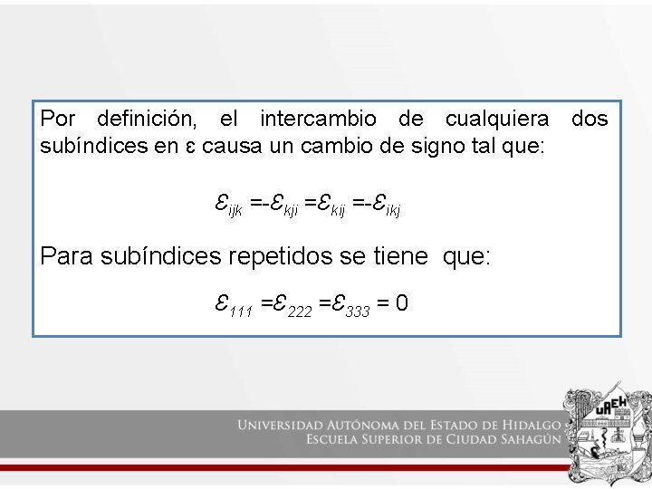 Por definición, el intercambio de cualquiera dos subíndices en ɛ causa un cambio de