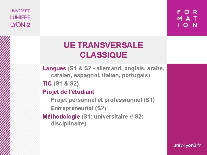 UE TRANSVERSALE CLASSIQUE Langues (S 1 & S 2 - allemand, anglais, arabe, catalan,