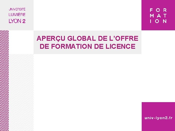 APERÇU GLOBAL DE L’OFFRE DE FORMATION DE LICENCE 