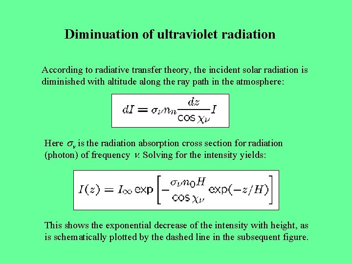 Diminuation of ultraviolet radiation According to radiative transfer theory, the incident solar radiation is