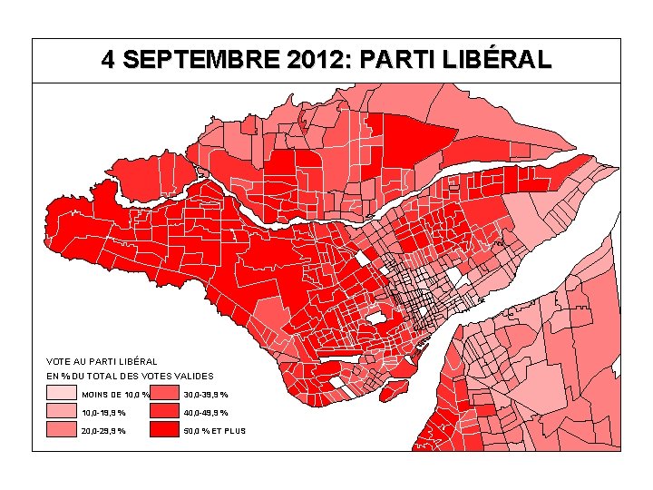 4 SEPTEMBRE 2012: PARTI LIBÉRAL VOTE AU PARTI LIBÉRAL EN % DU TOTAL DES