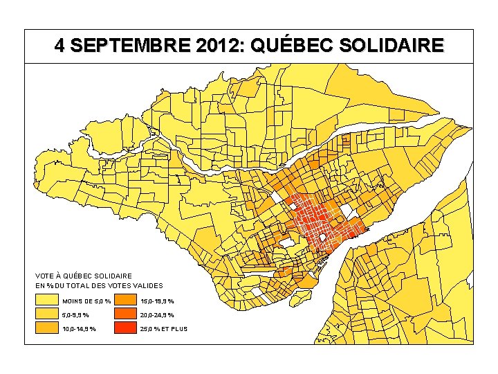 4 SEPTEMBRE 2012: QUÉBEC SOLIDAIRE VOTE À QUÉBEC SOLIDAIRE EN % DU TOTAL DES
