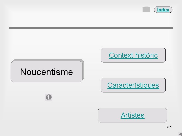 Índex Context històric Noucentisme Característiques Artistes 37 