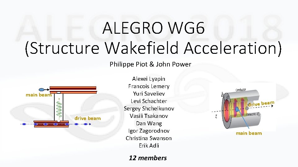 ALEGRO WG 6 (Structure Wakefield Acceleration) Philippe Piot & John Power main beam drive