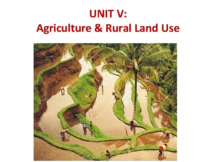 UNIT V: Agriculture & Rural Land Use 