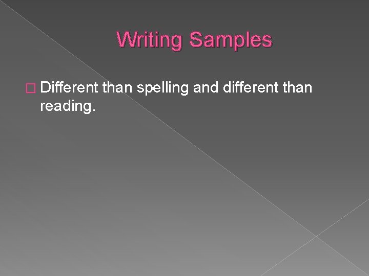 Writing Samples � Different reading. than spelling and different than 
