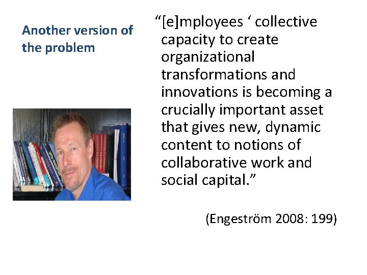 Another version of the problem “[e]mployees ‘ collective capacity to create organizational transformations and