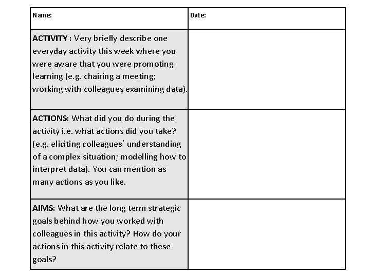 Name: ACTIVITY : Very briefly describe one everyday activity this week where you were Name: ACTIVITY : Very briefly describe one everyday activity this week where you were