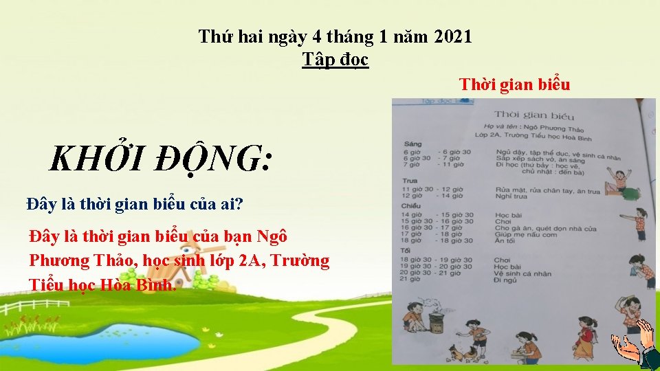 Thứ hai ngày 4 tháng 1 năm 2021 Tập đọc Thời gian biểu KHỞI