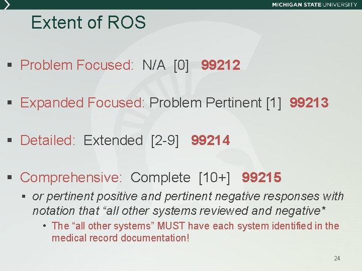 Extent of ROS § Problem Focused: N/A [0] 99212 § Expanded Focused: Problem Pertinent