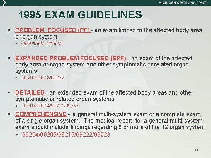 1995 EXAM GUIDELINES § PROBLEM FOCUSED (PF) - an exam limited to the affected 1995 EXAM GUIDELINES § PROBLEM FOCUSED (PF) - an exam limited to the affected
